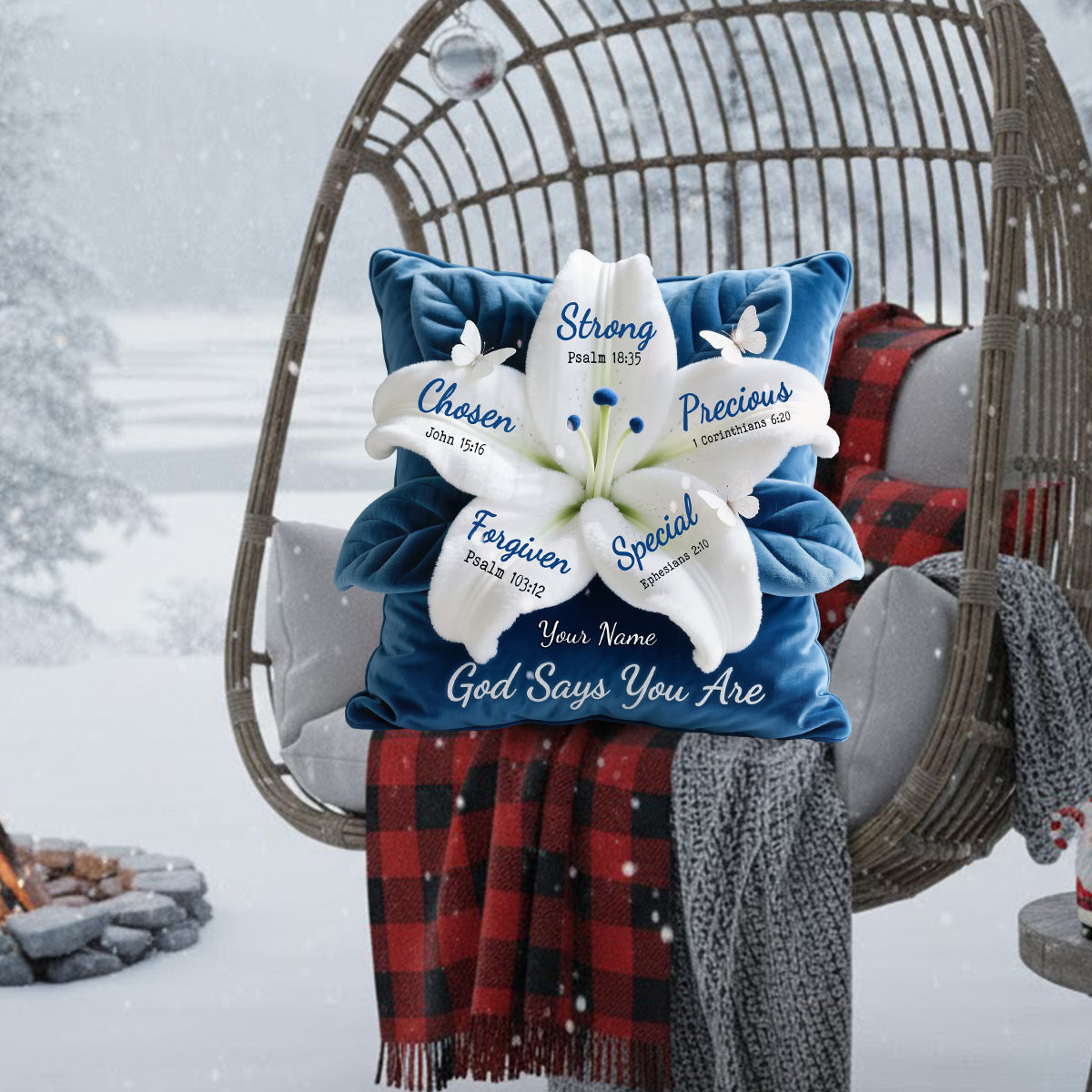 Gott sagt, du bist das perfekte Geschenk für deine Lieben – personalisiertes christliches Kissen aus Kunstfell.