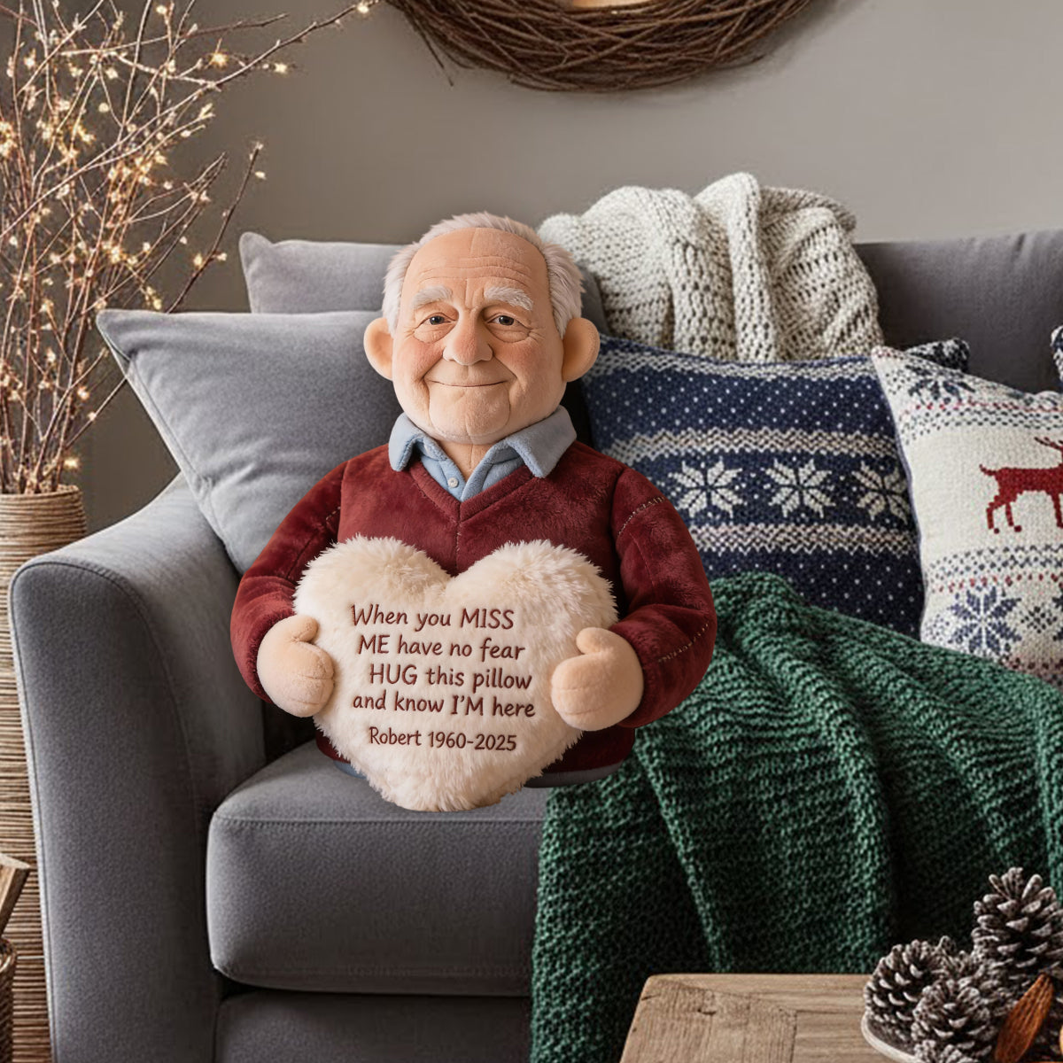 Individuell gestaltetes Kissen nach Foto – Wenn du mich vermisst – Personalisiertes Erinnerungskissen in Fellform aus Kunstfell