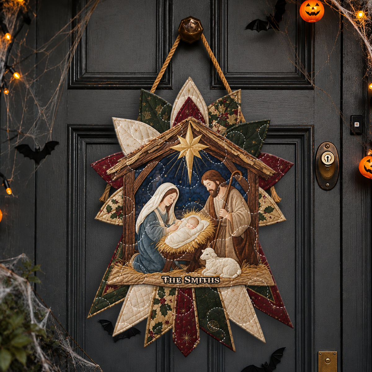 A Night of Sacred Wonder - Personalized Christian Quilted Door Hanger