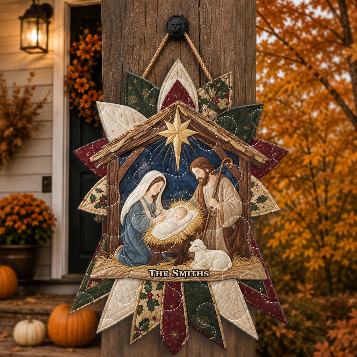 A Night of Sacred Wonder - Personalized Christian Quilted Door Hanger