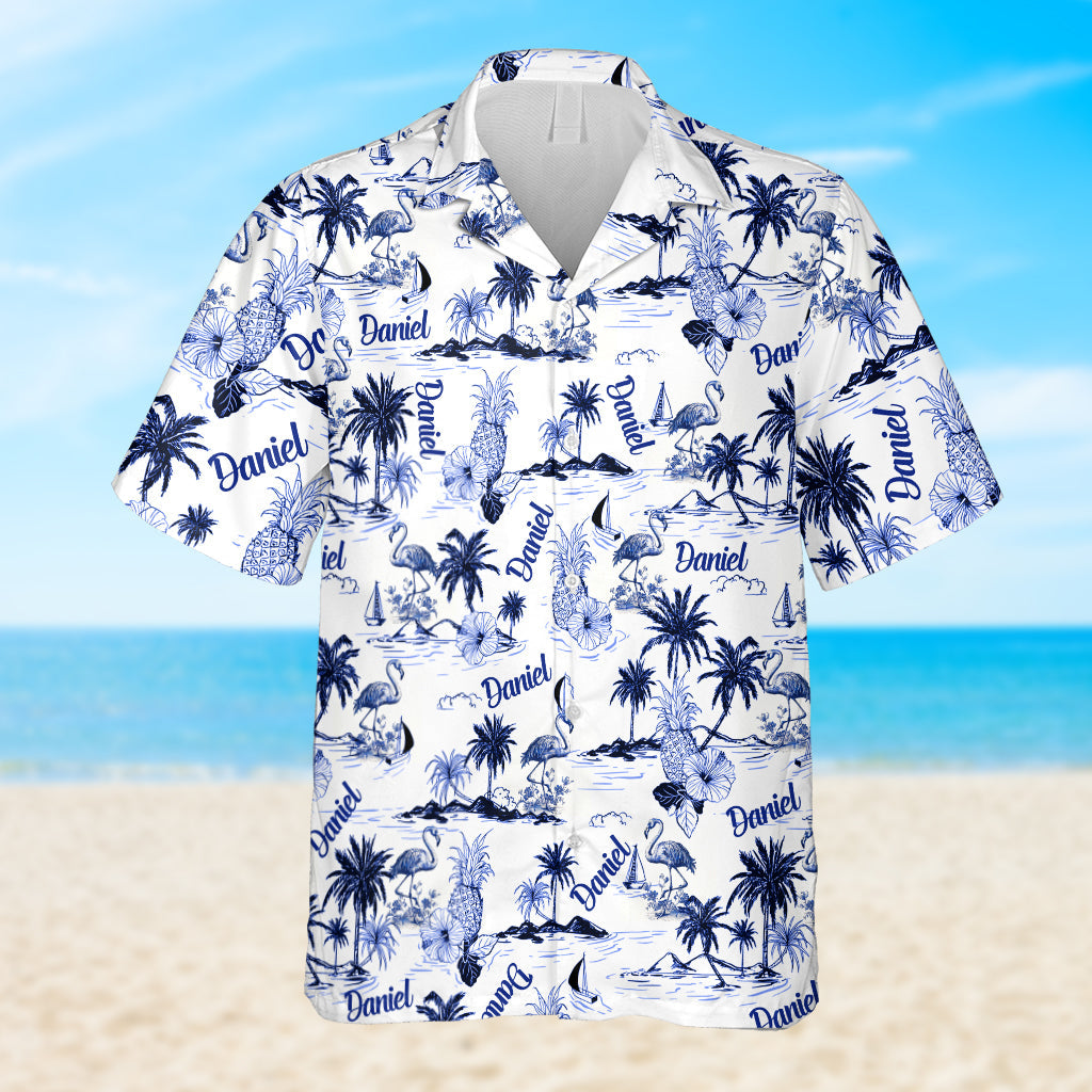 Flamingo-Tropenmuster Toile de Jouy - Personalisiertes Flamingo-Hawaiihemd