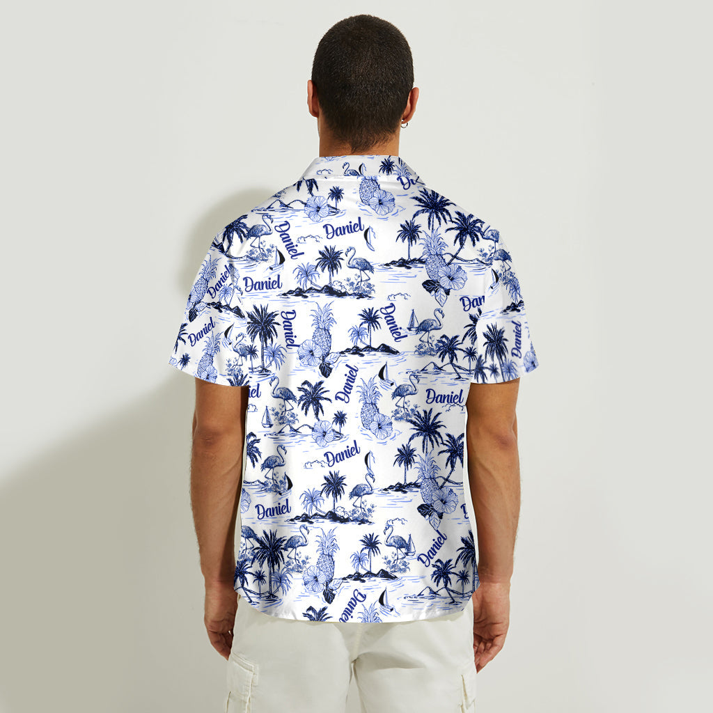 Flamingo-Tropenmuster Toile de Jouy - Personalisiertes Flamingo-Hawaiihemd