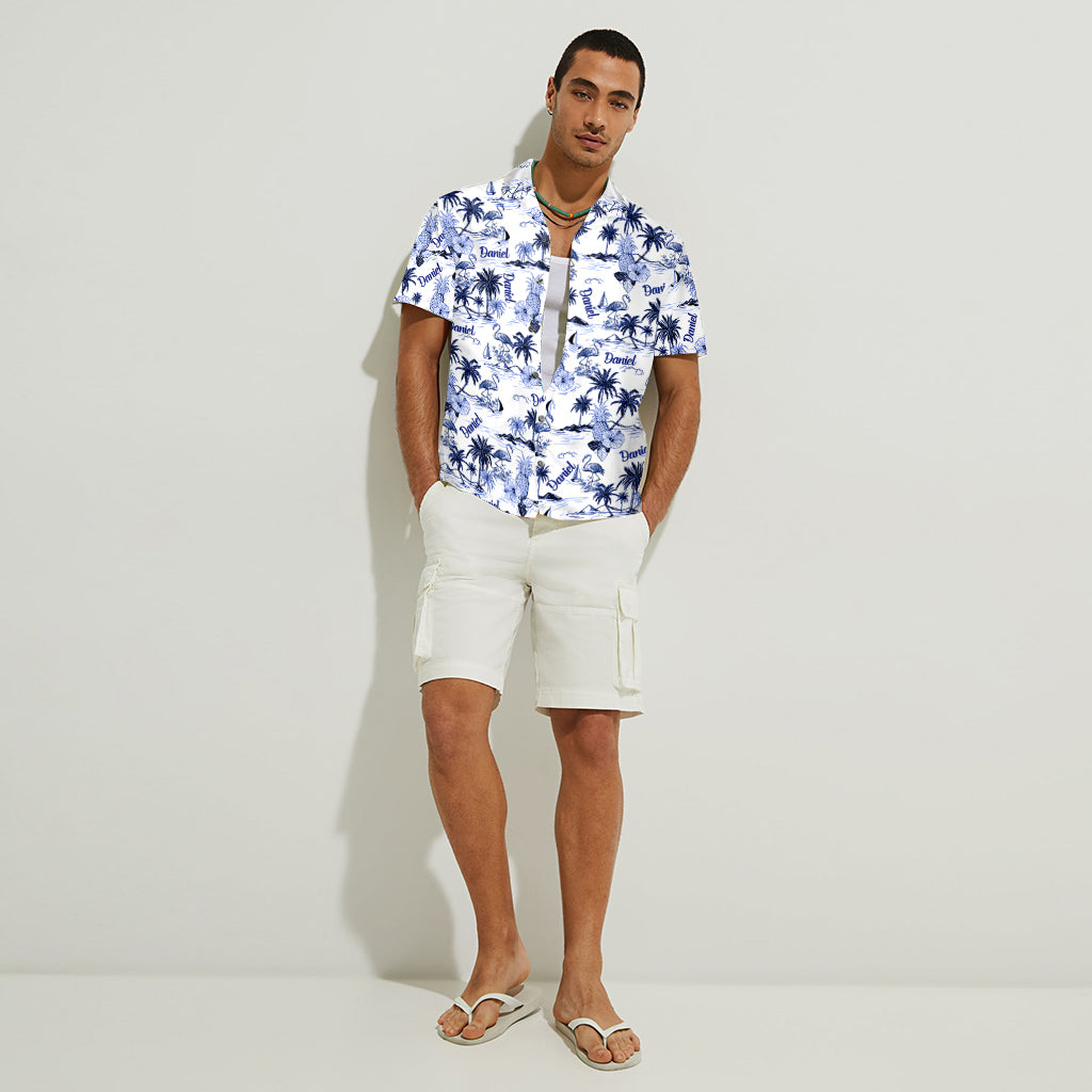 Flamingo-Tropenmuster Toile de Jouy - Personalisiertes Flamingo-Hawaiihemd