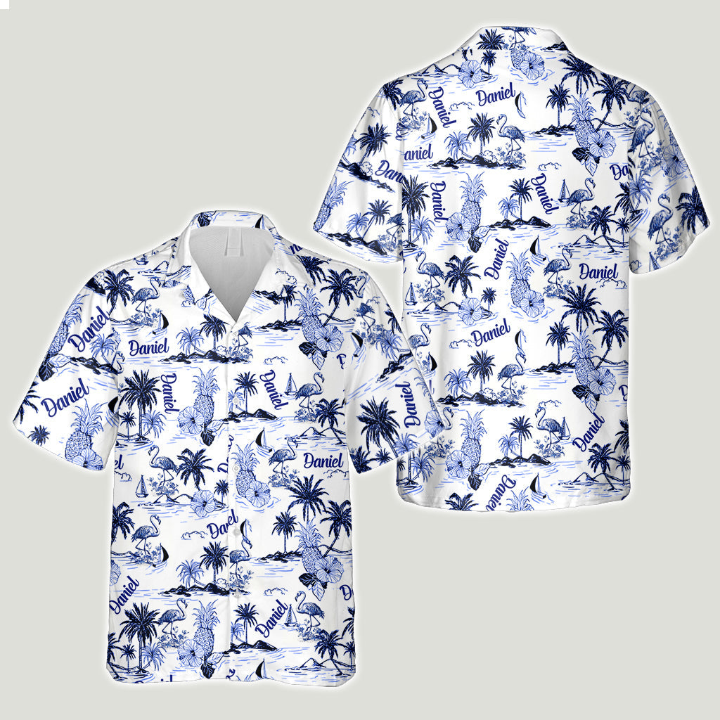 Flamingo-Tropenmuster Toile de Jouy - Personalisiertes Flamingo-Hawaiihemd