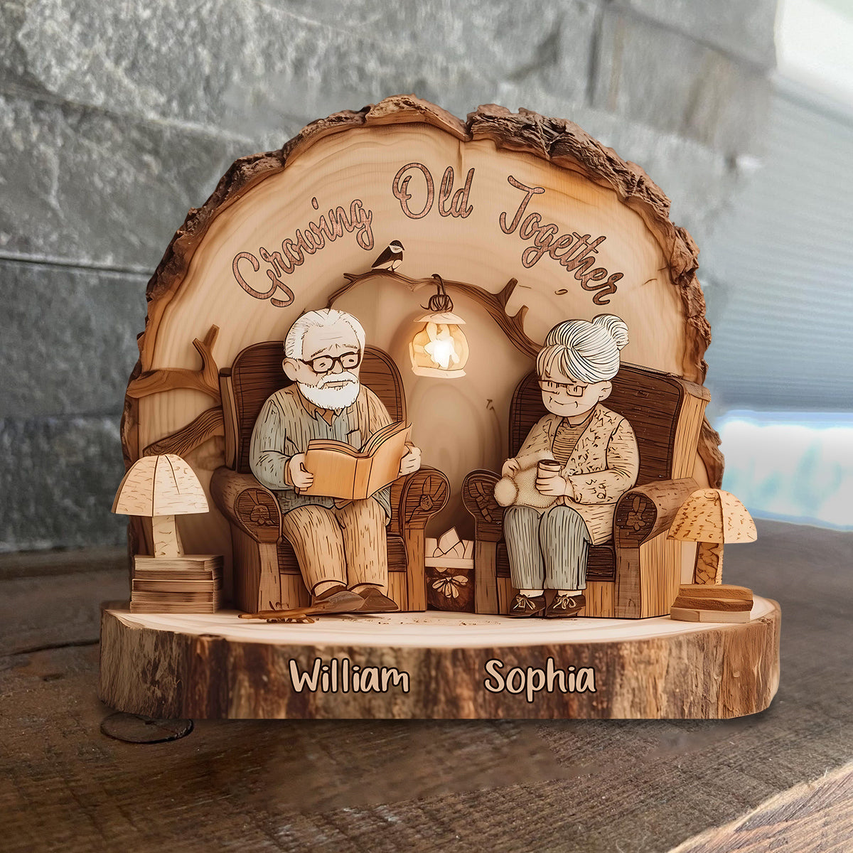Growing Old Together - Personalized Couple Custom Shaped Wood Plaque