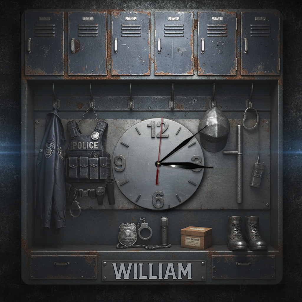 Dienen und Schützen – Kunst für den Spind der Polizei – Personalisierte LED-Wanduhr für Polizeibeamte