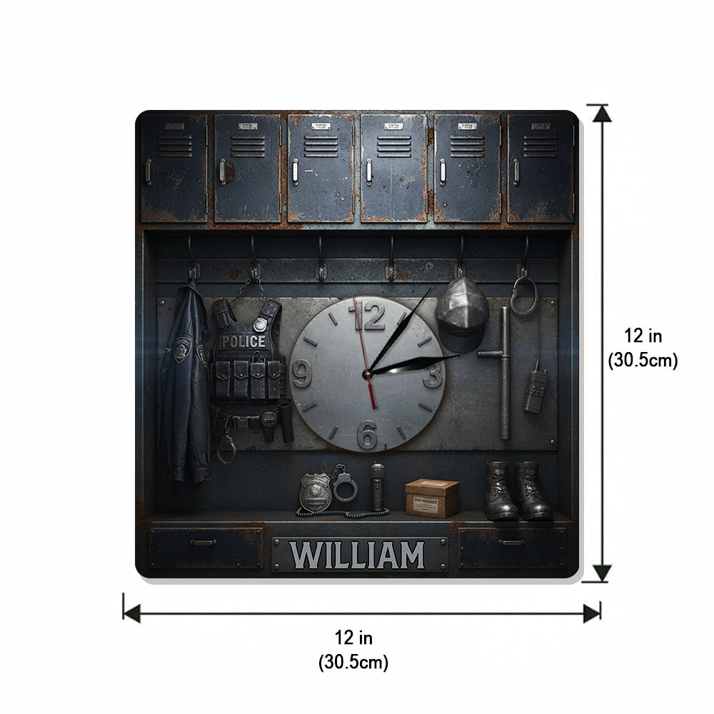 Dienen und Schützen – Kunst für den Spind der Polizei – Personalisierte LED-Wanduhr für Polizeibeamte
