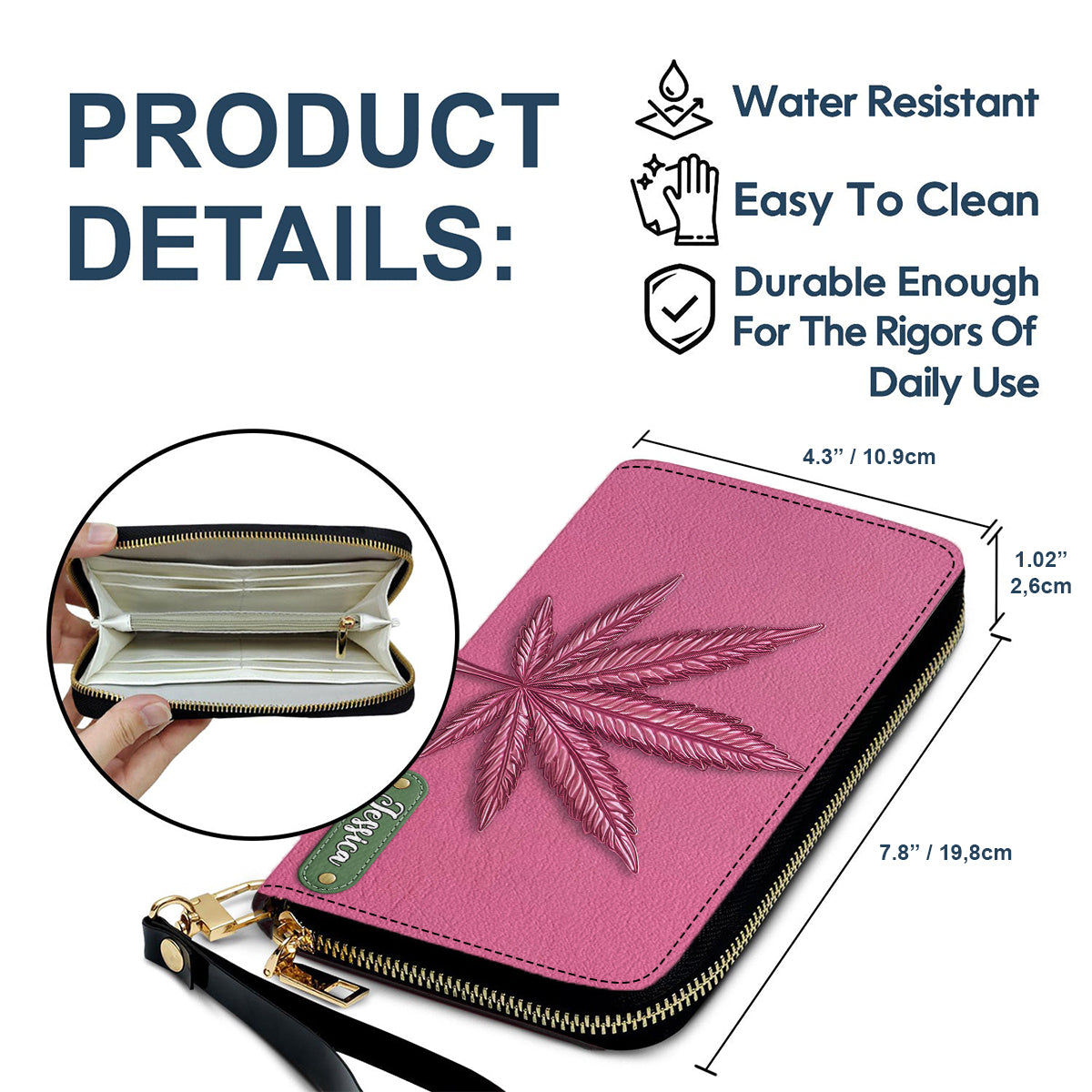 Pink Stoner Chic – Personalisierte Ledergeldbörse im Weed-Stil