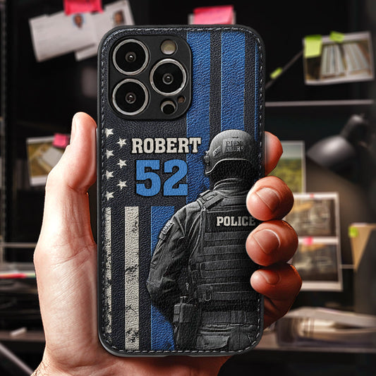 Polizeiberufsleben – Personalisierte Handyhülle aus Leder mit Polizeimotiv