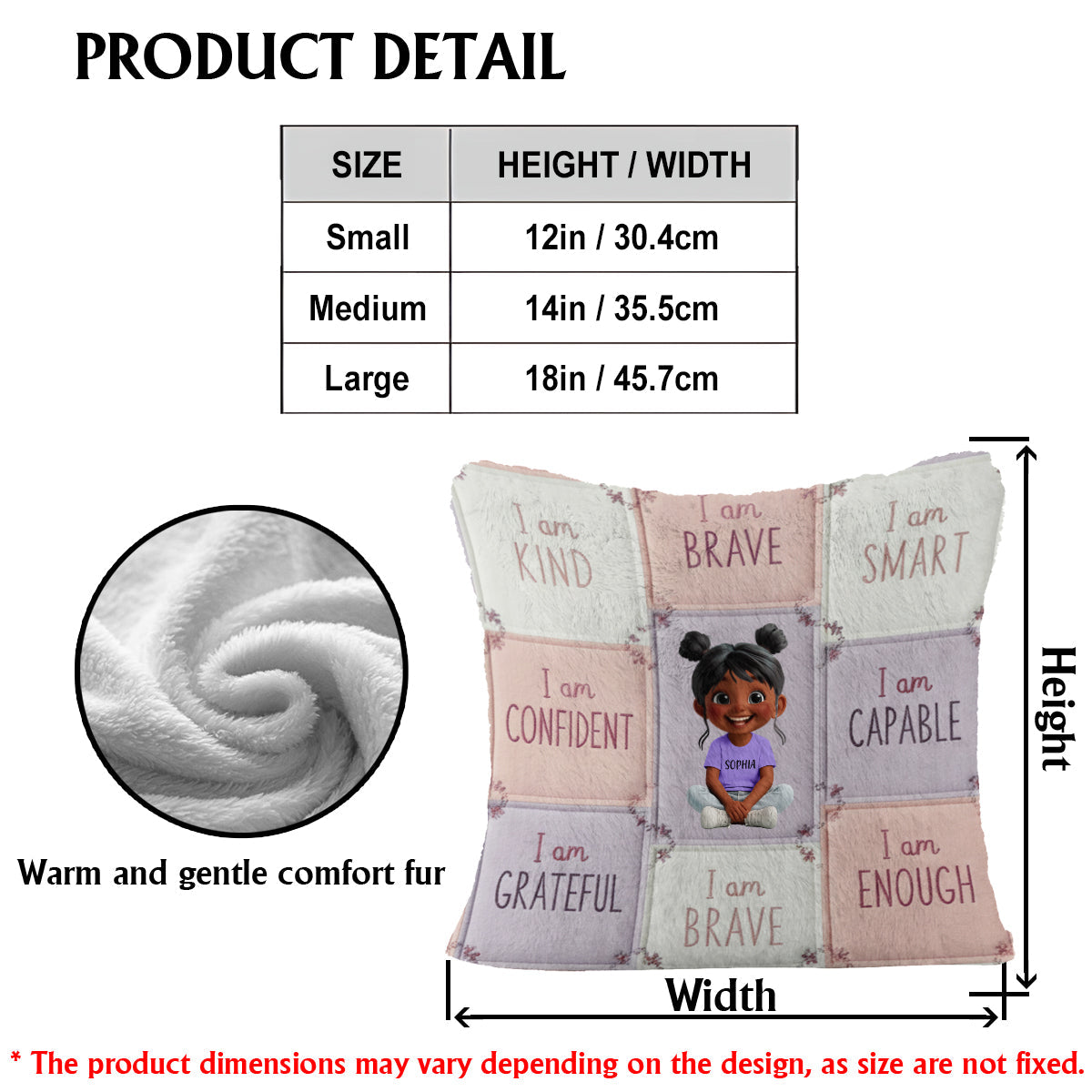 Ich bin freundlich – Affirmationsgeschenk für Kinder – Personalisiertes quadratisches Kissen aus Kunstfell