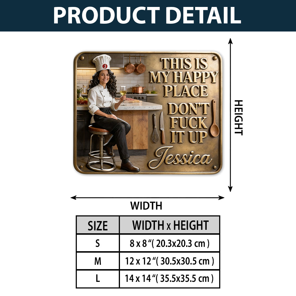 Kitchen Is My Happy Place - Personalized Cooking 3D Printed Cut Metal Sign
