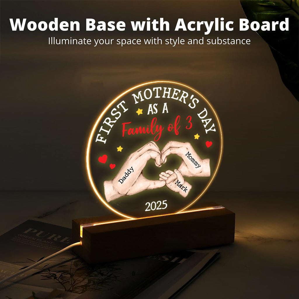 Erster Muttertag als Mutter - Personalisierte, mutterförmige Plakettenleuchte