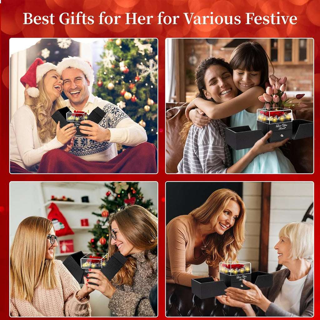 Halskette aus konservierter roter Rose mit Herzanhänger und der Aufschrift „Ich liebe dich“