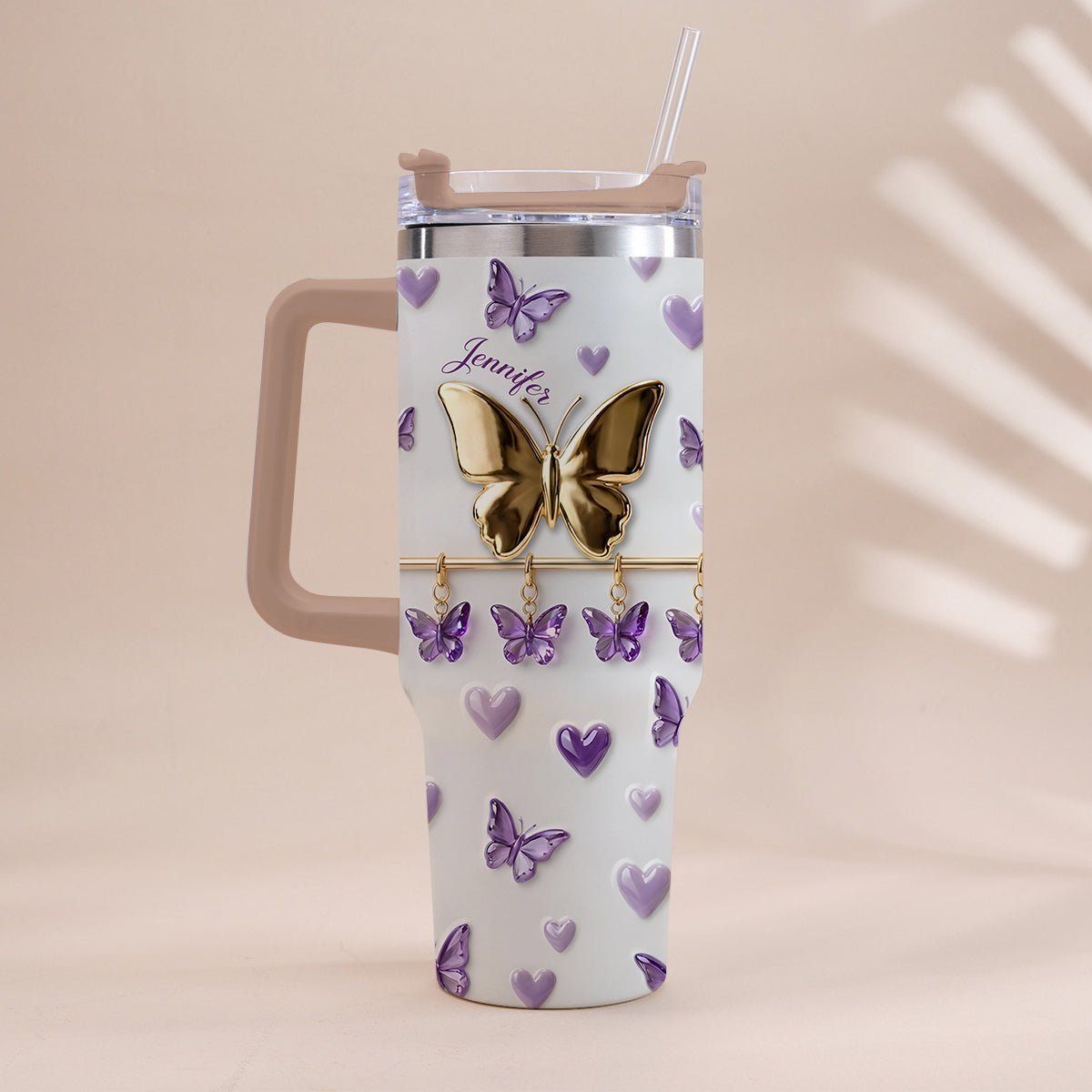 Love Butterfly - Personalized Butterfly Tumbler With Handle