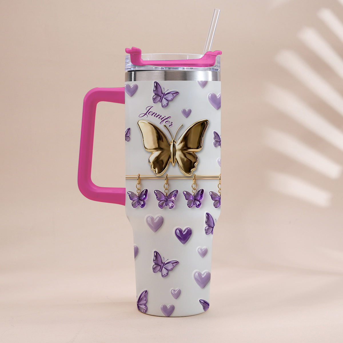 Love Butterfly - Personalized Butterfly Tumbler With Handle