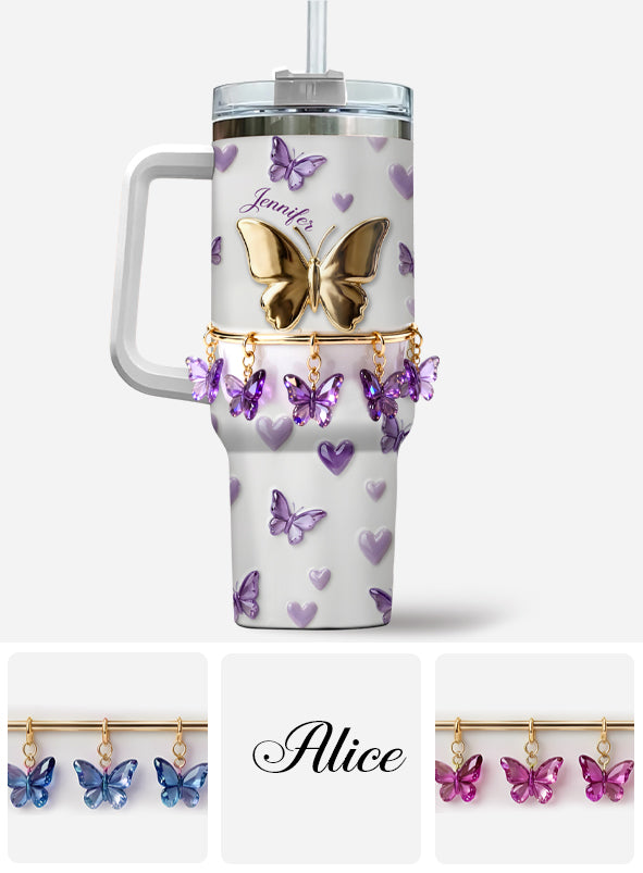 Love Butterfly - Personalized Butterfly Tumbler With Handle