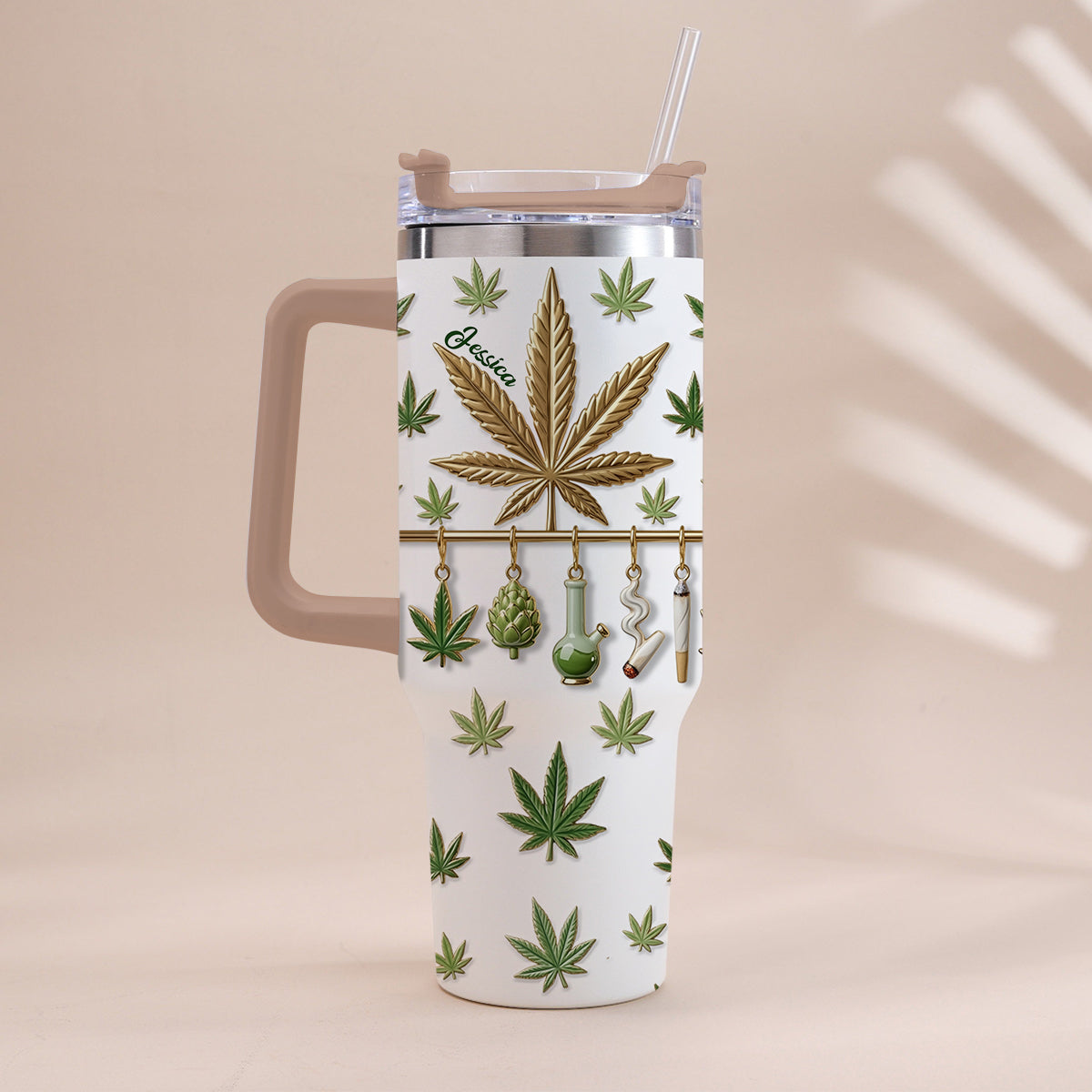 Green Magic Leaf – Personalisierter Weed-Becher mit Henkel