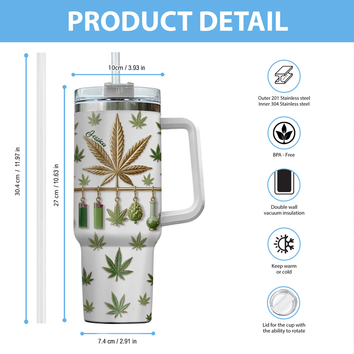 Green Magic Leaf – Personalisierter Weed-Becher mit Henkel