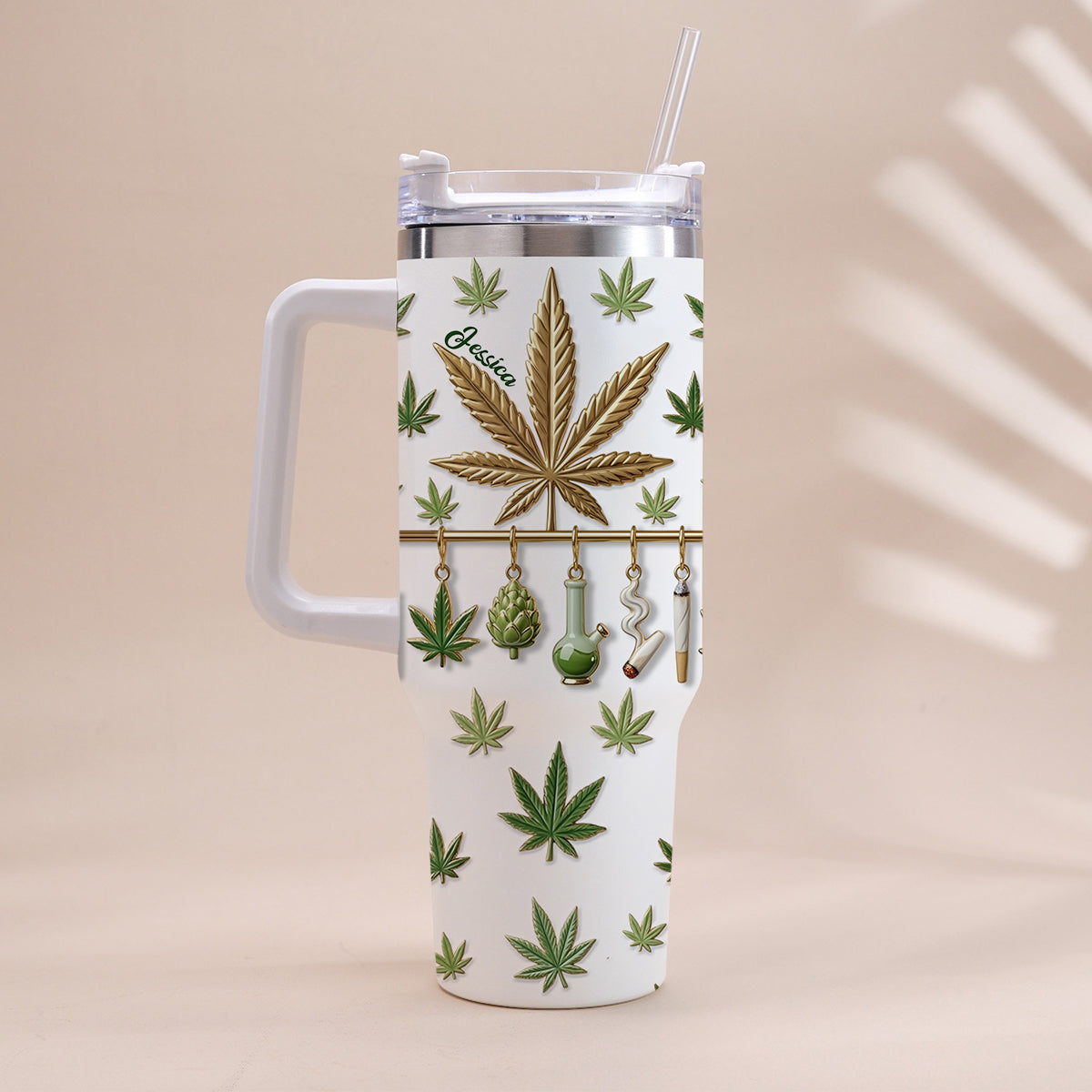 Green Magic Leaf – Personalisierter Weed-Becher mit Henkel