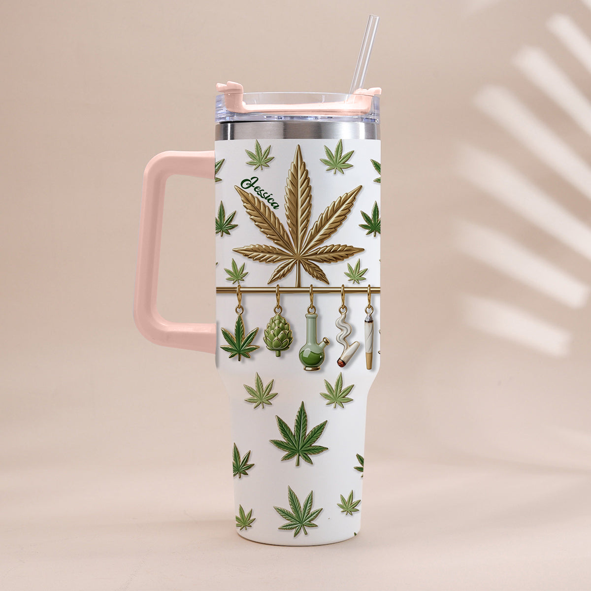 Green Magic Leaf – Personalisierter Weed-Becher mit Henkel