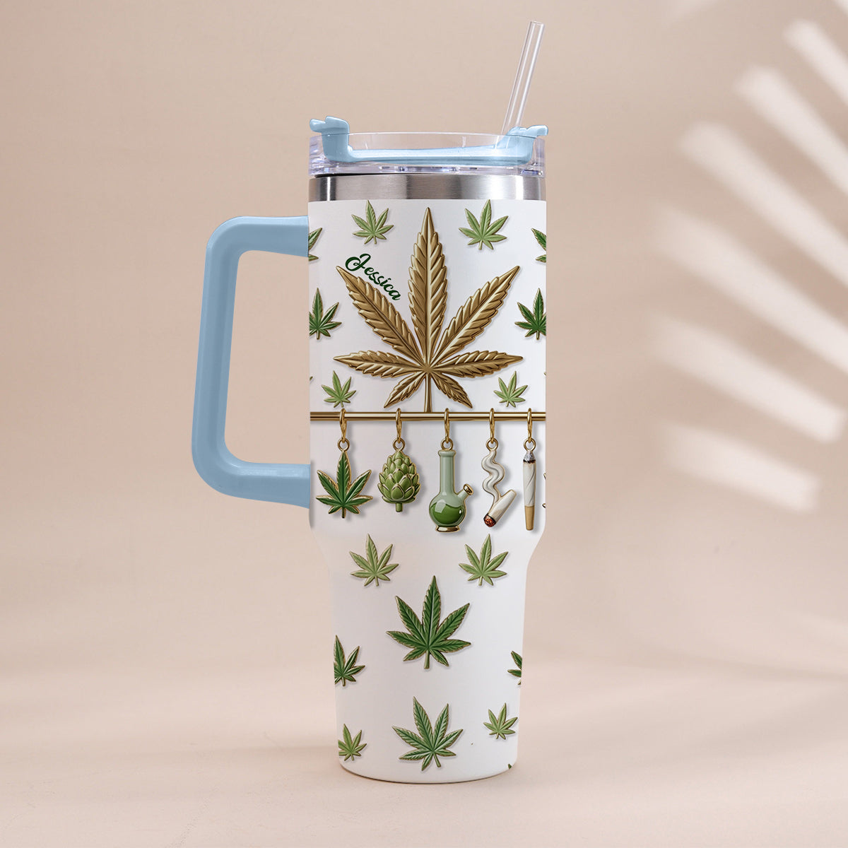 Green Magic Leaf – Personalisierter Weed-Becher mit Henkel