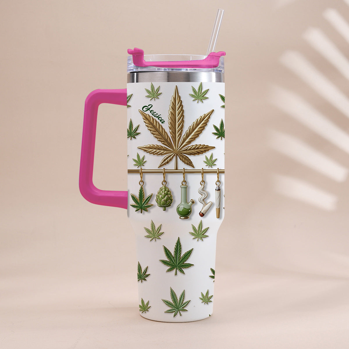 Green Magic Leaf – Personalisierter Weed-Becher mit Henkel