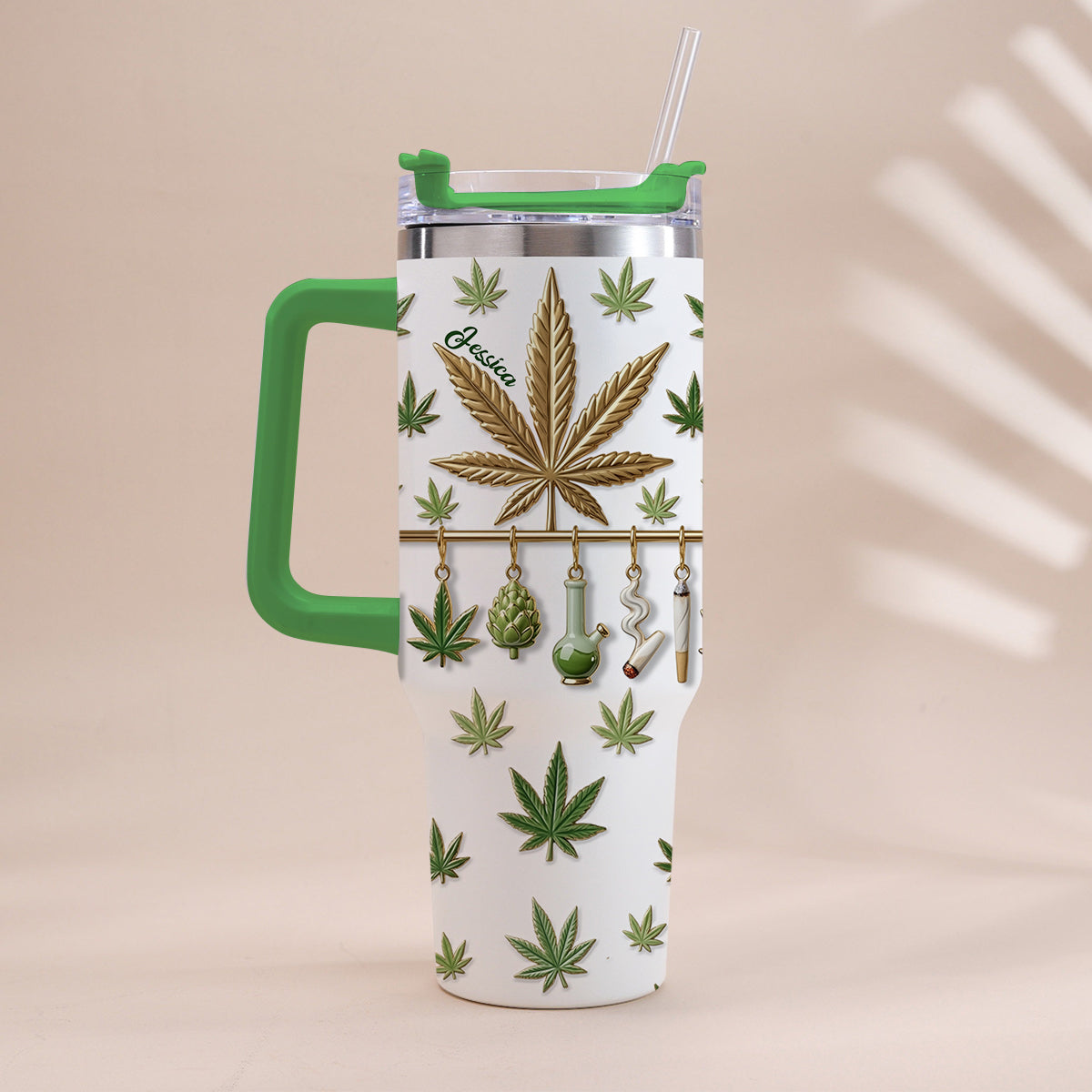 Green Magic Leaf – Personalisierter Weed-Becher mit Henkel