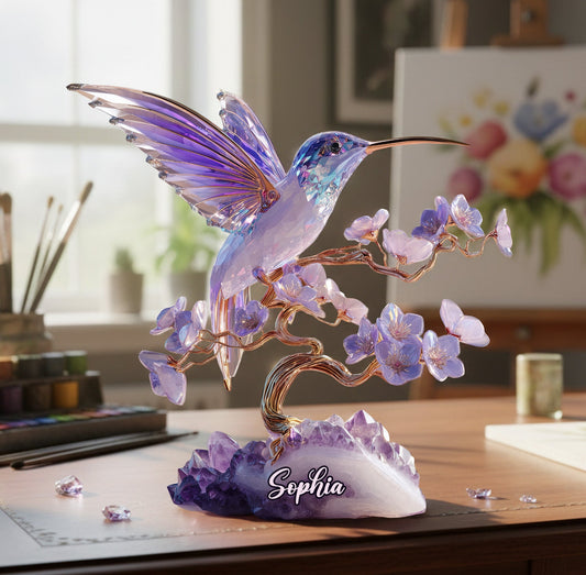 Stunning Amethyst Styled Hummingbird - Personalized Hummingbird Custom Shaped Acrylic Plaque