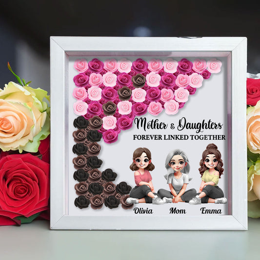 Mutter und Tochter für immer verbunden – personalisierte, individuell gestaltete Blumen-Schattenbox für die Mutter