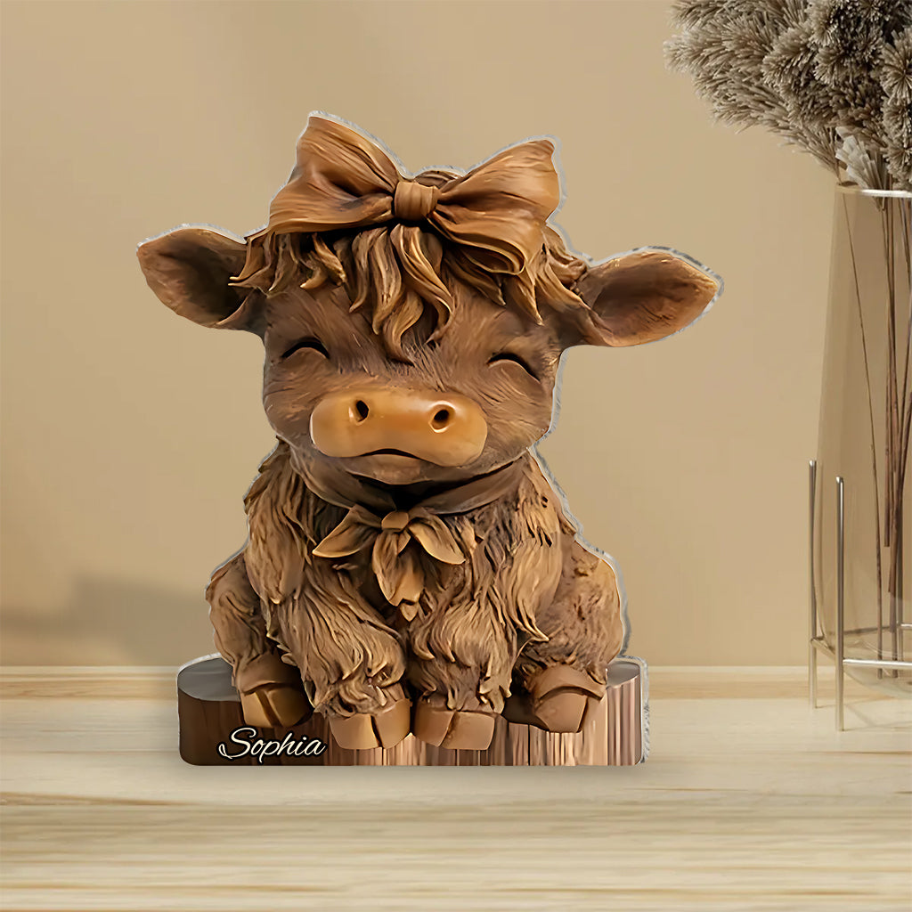 Niedliches Hochlandrind – Personalisierte Acrylplakette in Form eines Hochlandrindes