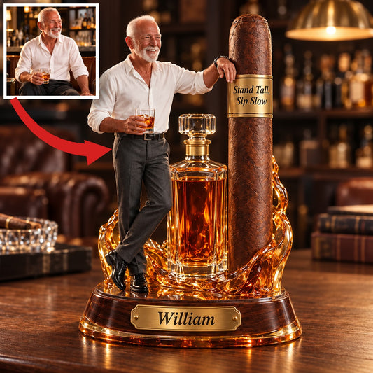 Personalized Whiskey Acrylic Plaque - Custom Photo Standing Cigar Sculpture