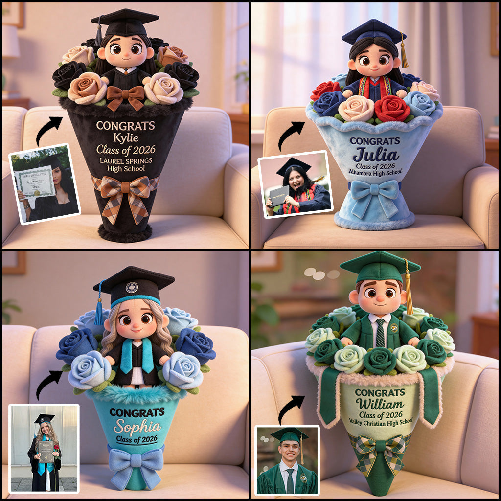 Abschlussblume – Personalisiertes Abschlusskissen aus Kunstfell in Form einer Blume