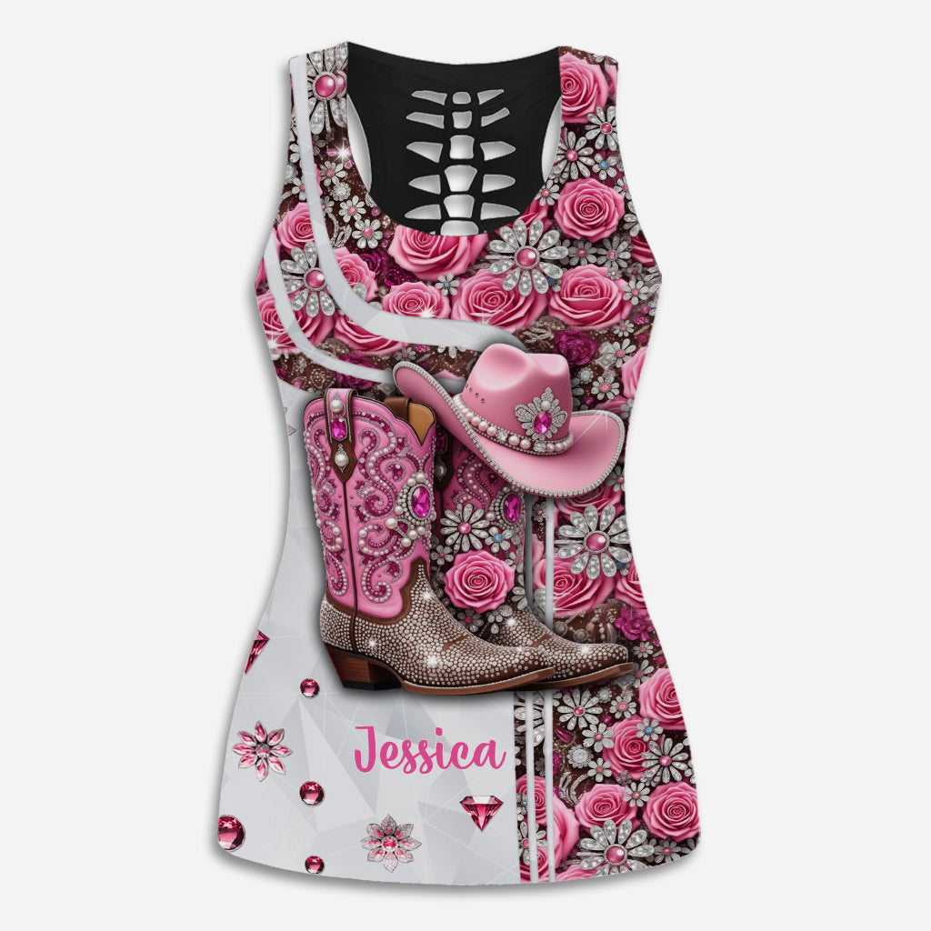 Cowgirl Boots - Personalized Cowgirl Hollow Tank Top and Leggings