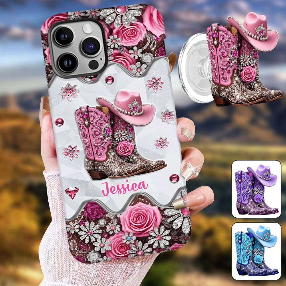 Cowgirl Boots - Personalized Cowgirl Full Print Phone Case & Phone Grip