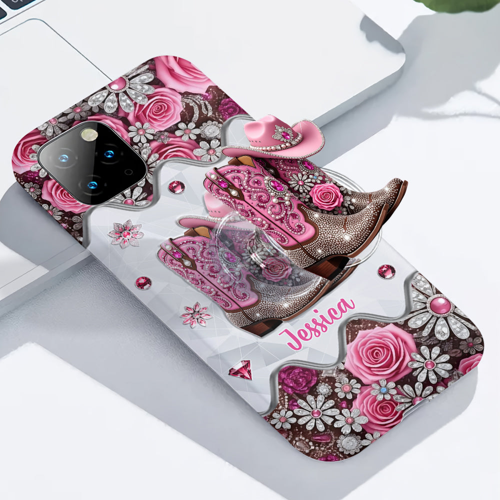 Cowgirl Boots - Personalized Cowgirl Full Print Phone Case & Phone Grip