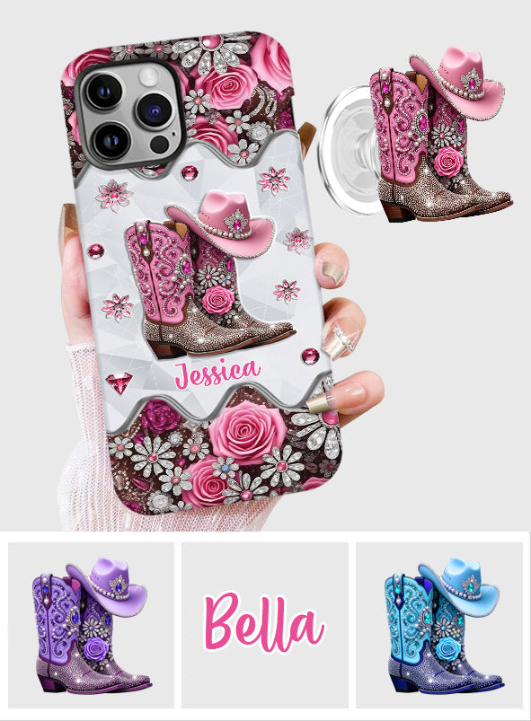 Cowgirl Boots - Personalized Cowgirl Full Print Phone Case & Phone Grip