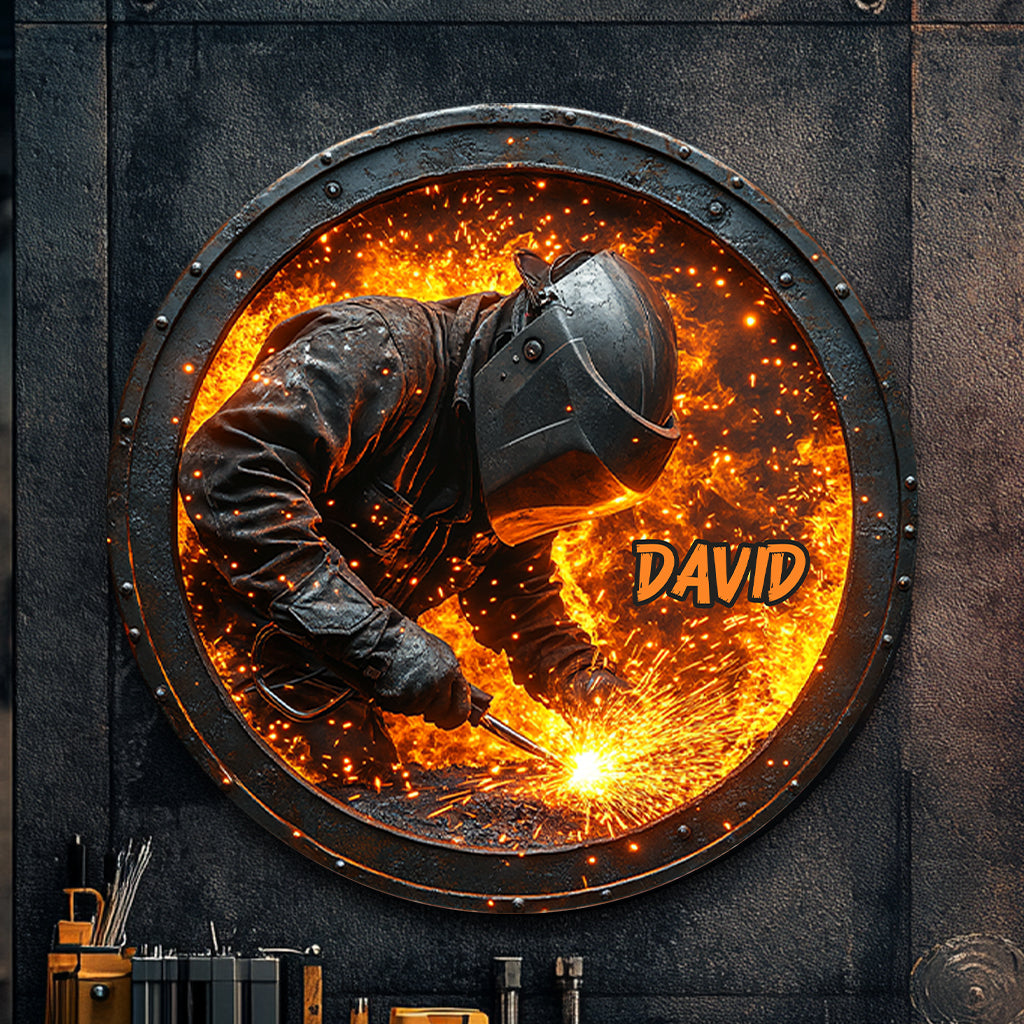 Geschenk für Schweißer – Personalisiertes rundes Metallschild für Schweißer