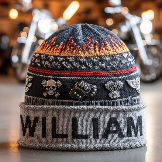 Flame & Engine - Personalized Biker Beanie Hat