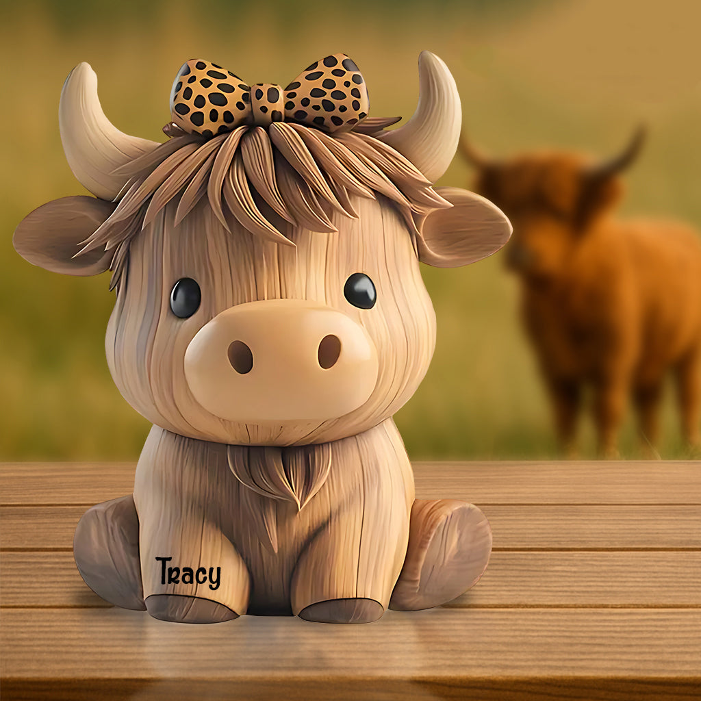 Niedliches Hochlandrind – Personalisierte Acrylplakette in Form eines Hochlandrindes