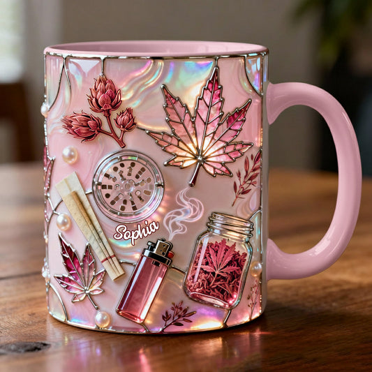 Grünes Zauberblatt – Personalisierte Tasse und Untersetzer mit Cannabis-Motiv