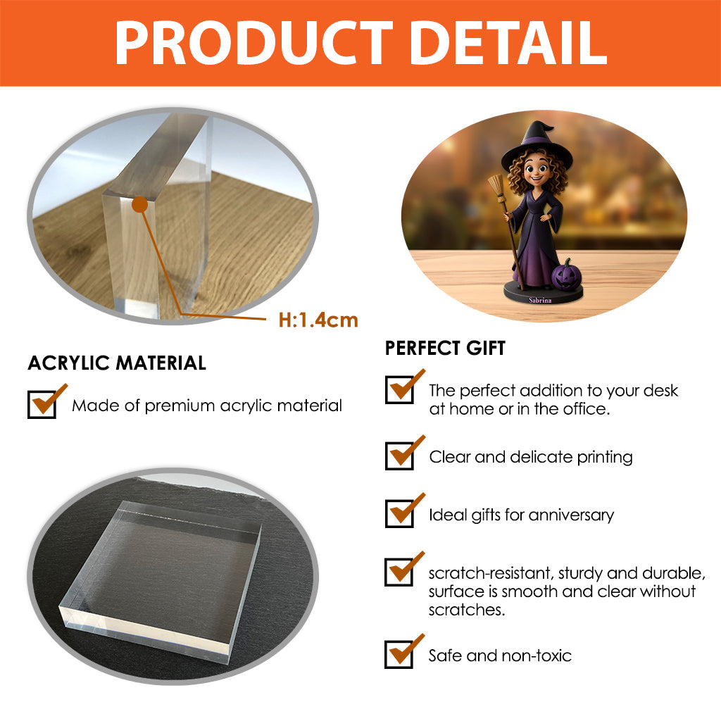 Fantastische Hexe – Personalisierte Acrylplakette in individueller Hexenform
