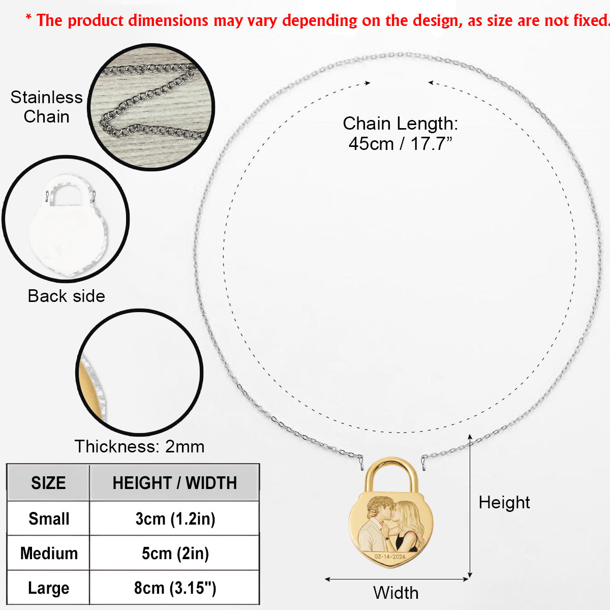 Liebesschlösser – Personalisierte Metallanhänger-Halskette in Paarform