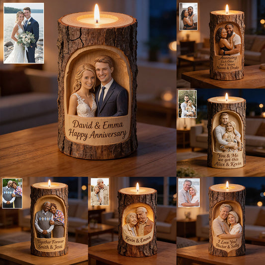 Custom Any Photo Couple Gift - Personalized Couple Custom Shape Wooden Candle Holder