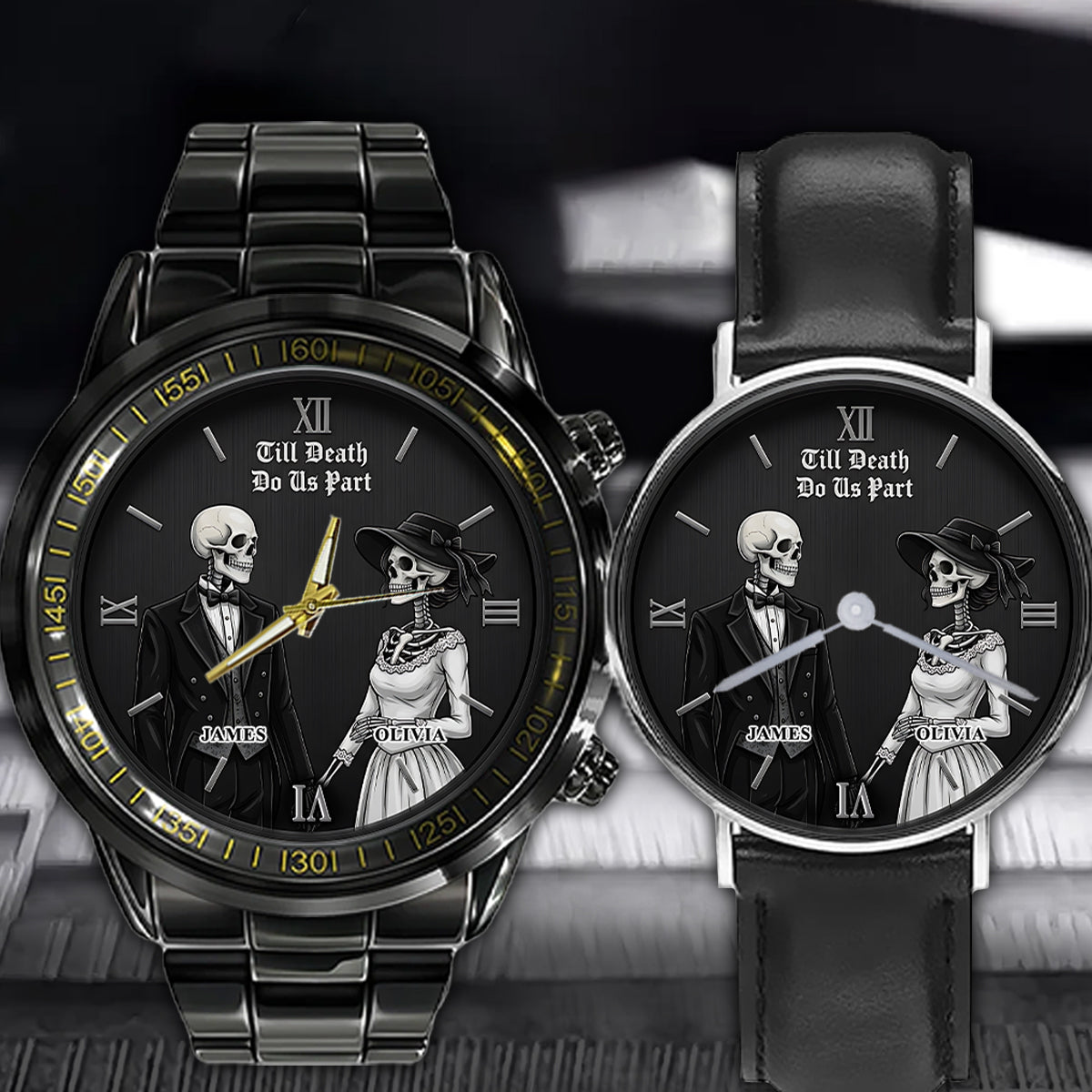 Bis dass der Tod uns scheidet – Personalisiertes Paar-Handuhren-Set