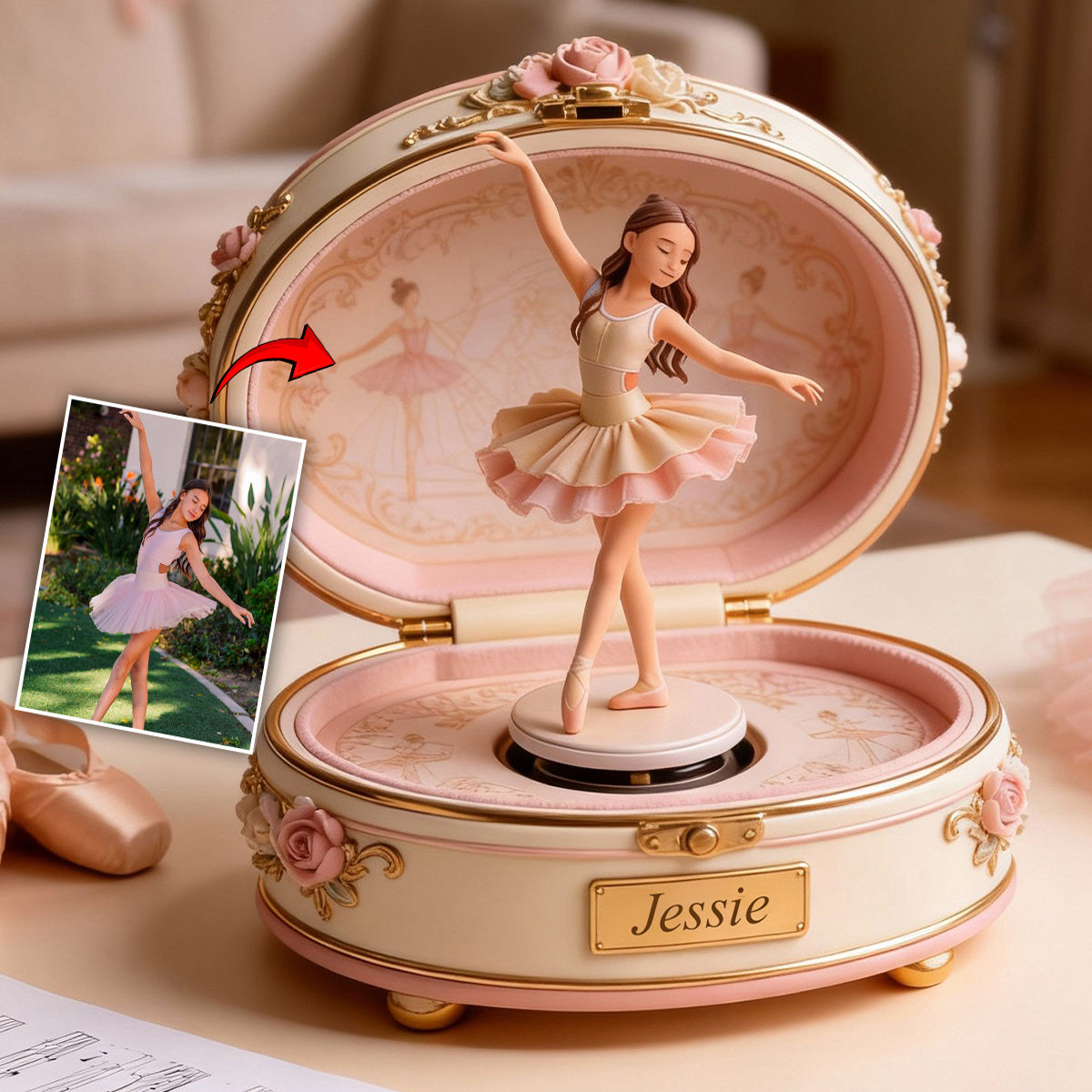 Individuell gestaltete Acrylplakette in Ballettform nach Foto – personalisierbar