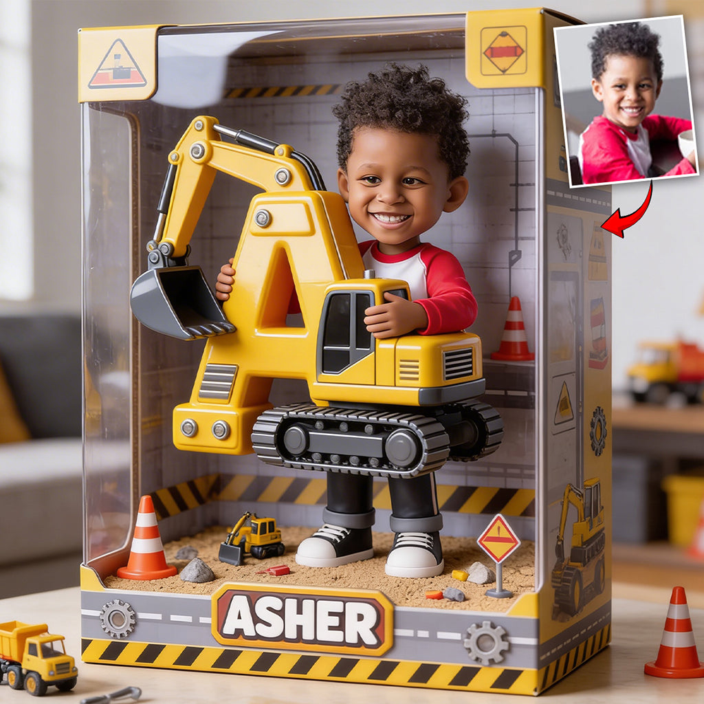 Excavator Alphabet Letter & Custom Photo - Personalized Kid Custom Shaped Acrylic Plaque