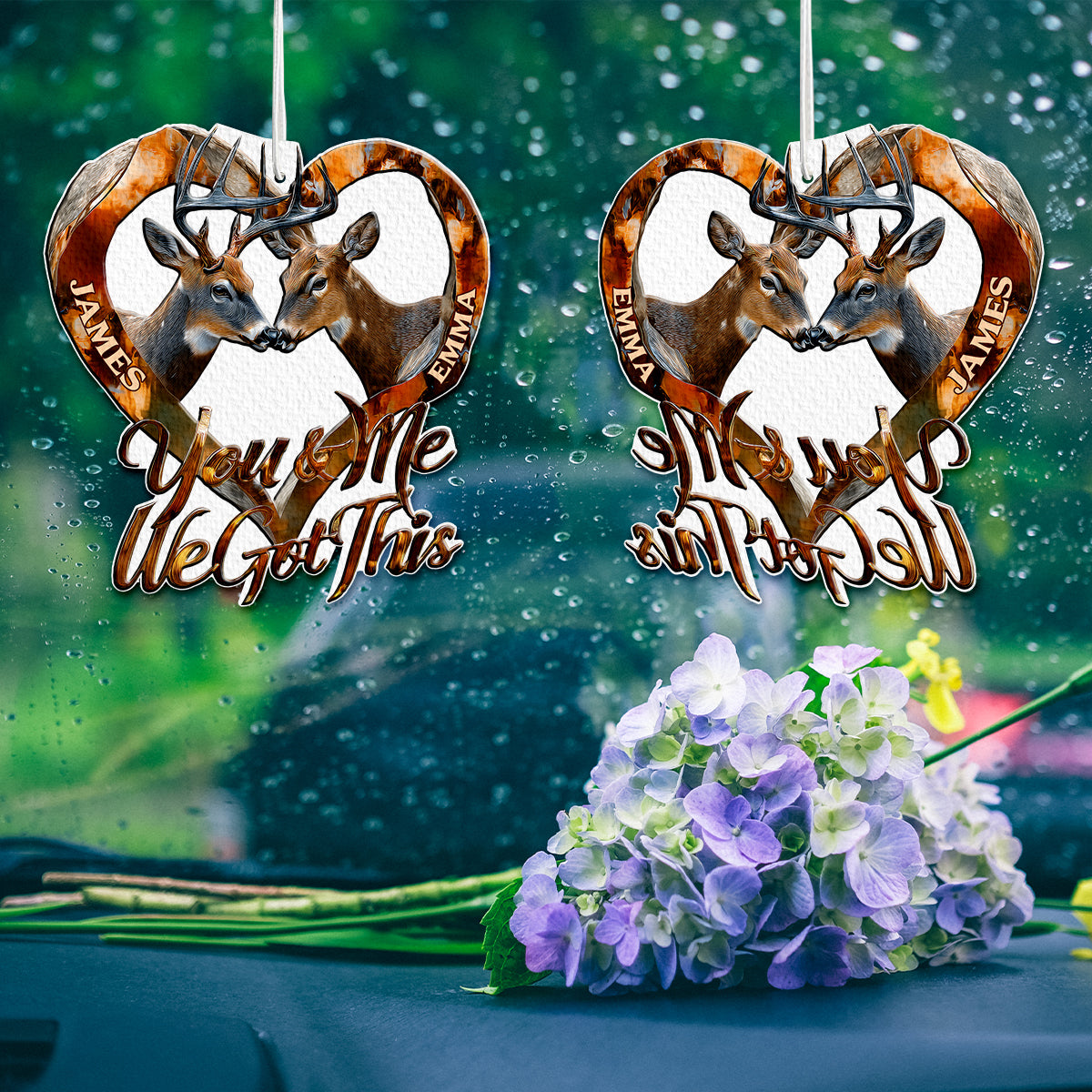 Du und ich, wir schaffen das – Personalisierter transparenter Autoanhänger „Jagd“