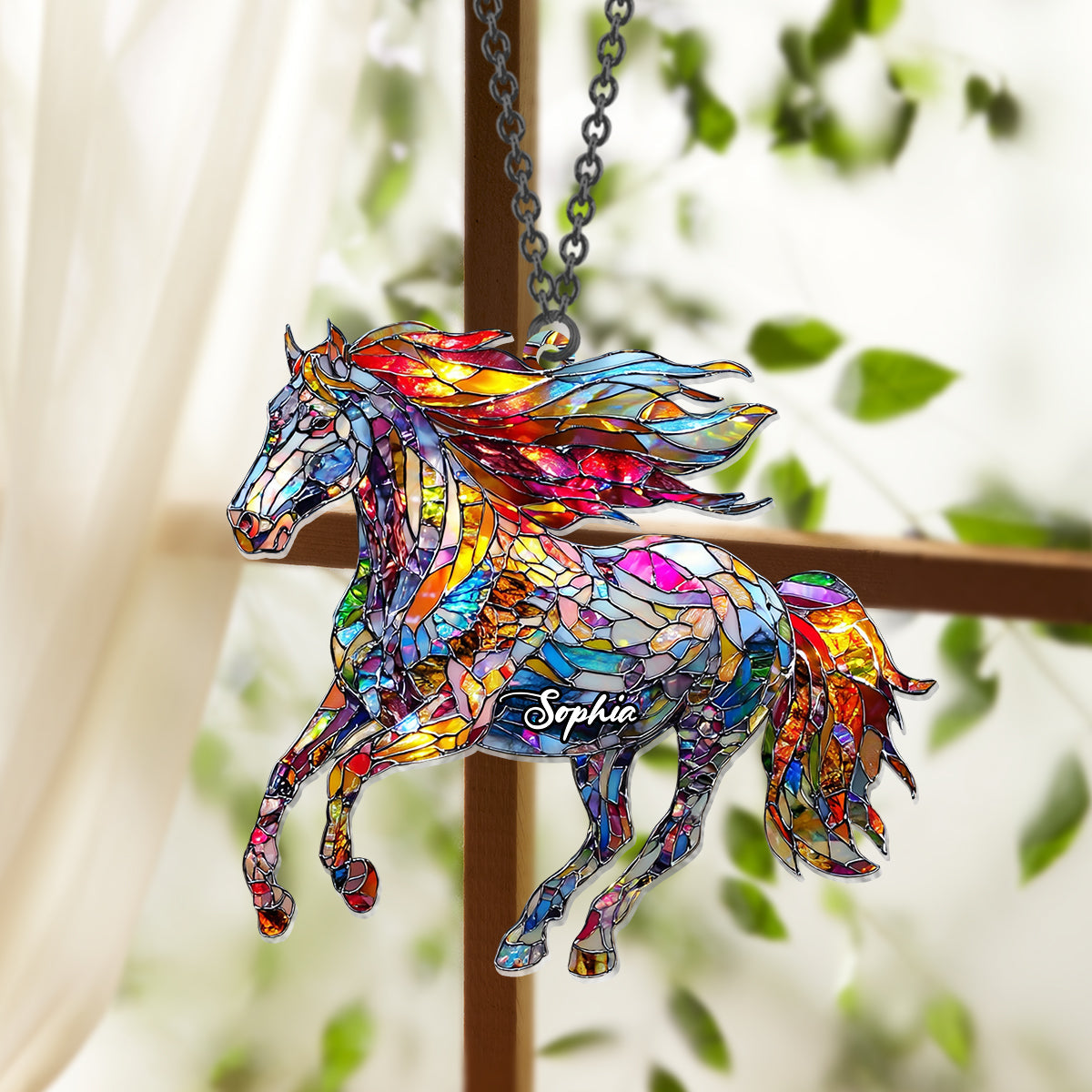 A Horse Loves Freedom - Personalized Horse Window Hanging Suncatcher Ornament