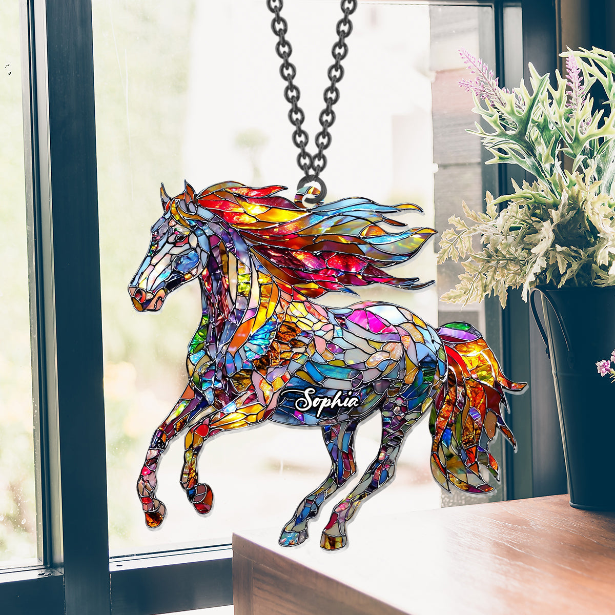 A Horse Loves Freedom - Personalized Horse Window Hanging Suncatcher Ornament
