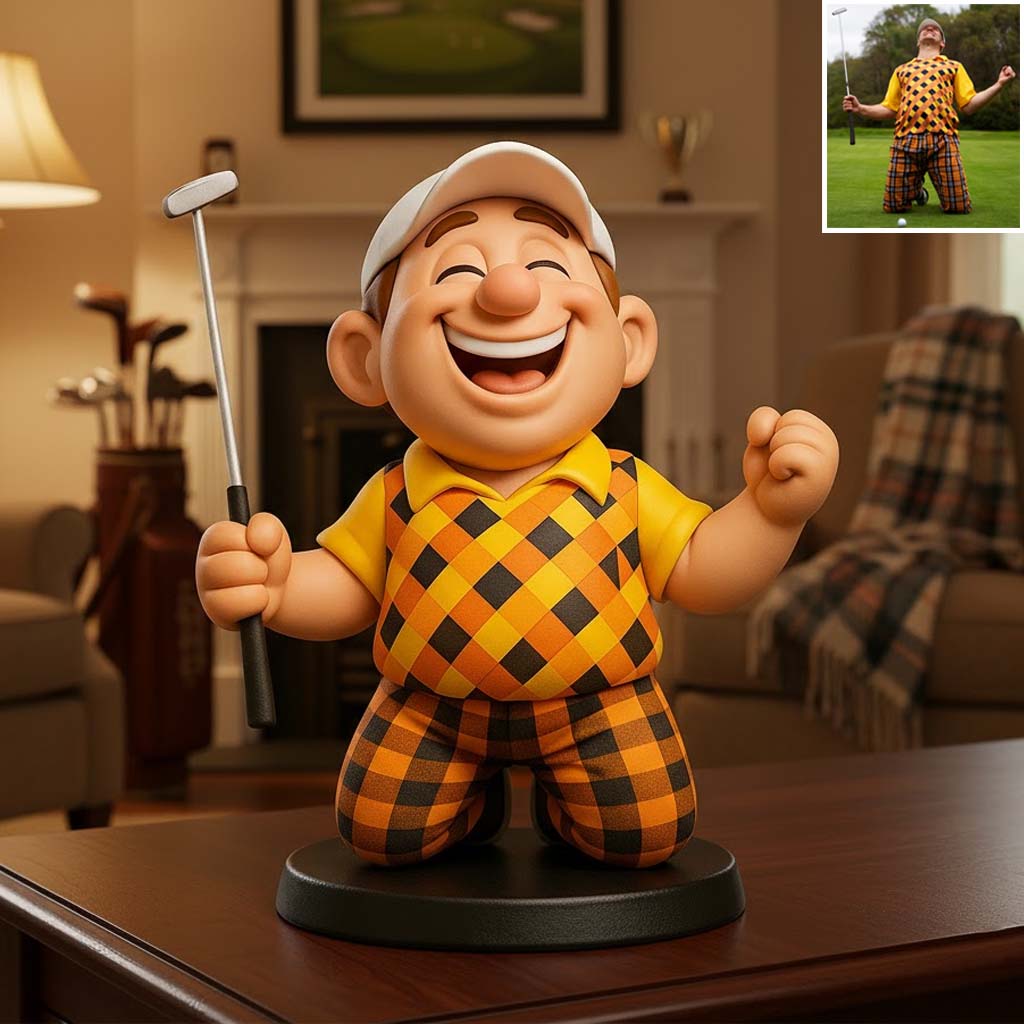 Witziger Cartoon-Stil – personalisierte Acrylplakette in individueller Golfform